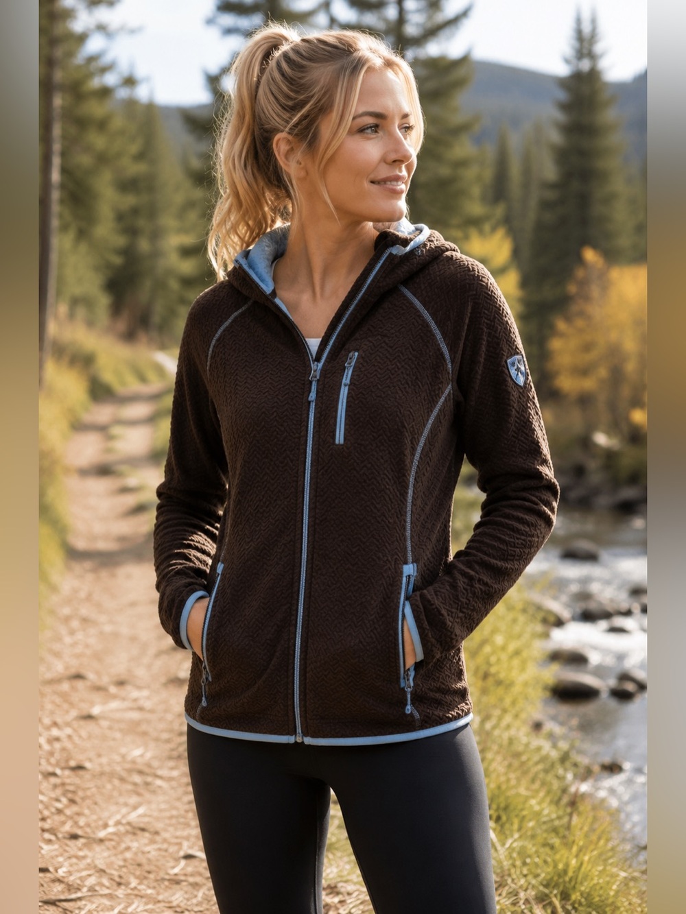 Ventures Endurance Full Zip Fleece Hoodie Brown Blue Women’s L